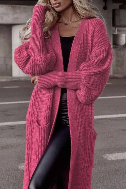 Lantern sleeve loose long knit cardigan