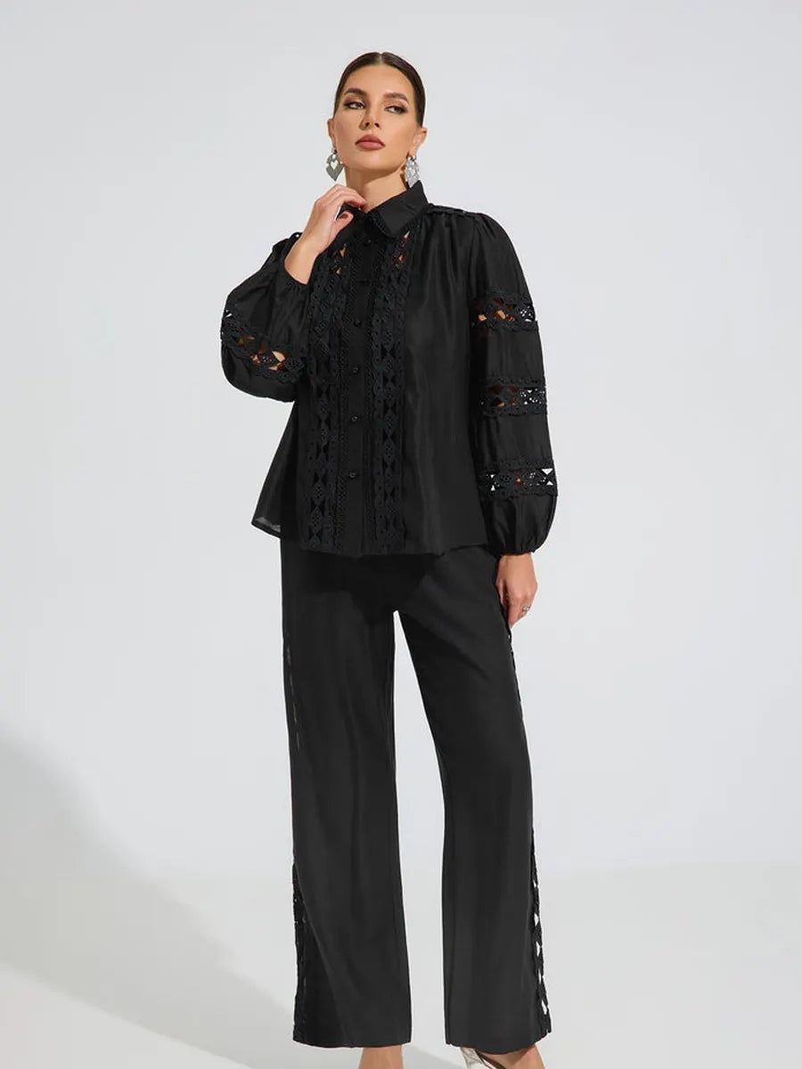 Hazel Noir Lace Detail Two Piece Set