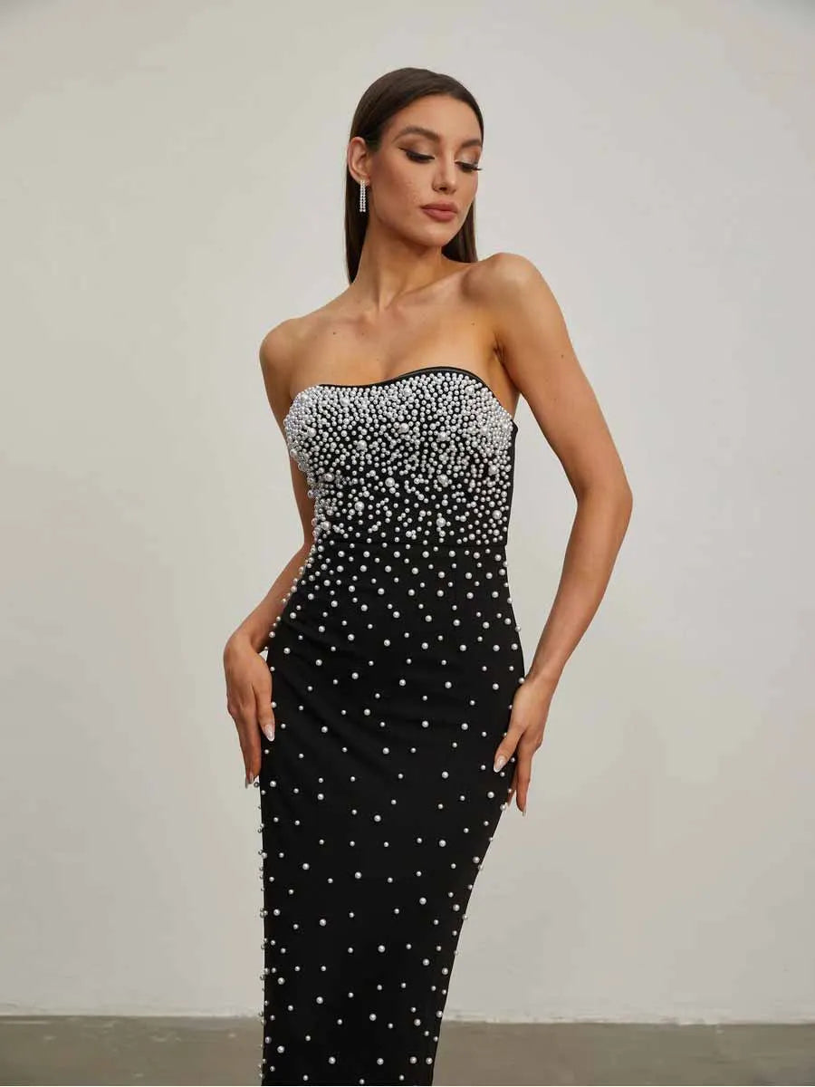 Georgia Sexy Strapless Bubble Bead Maxi Dress