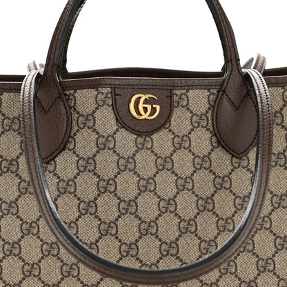 GG Supreme Monogram Textured Calfskin Medium Ophidia Shoulder Tote Bag Beige Ebony New Acero