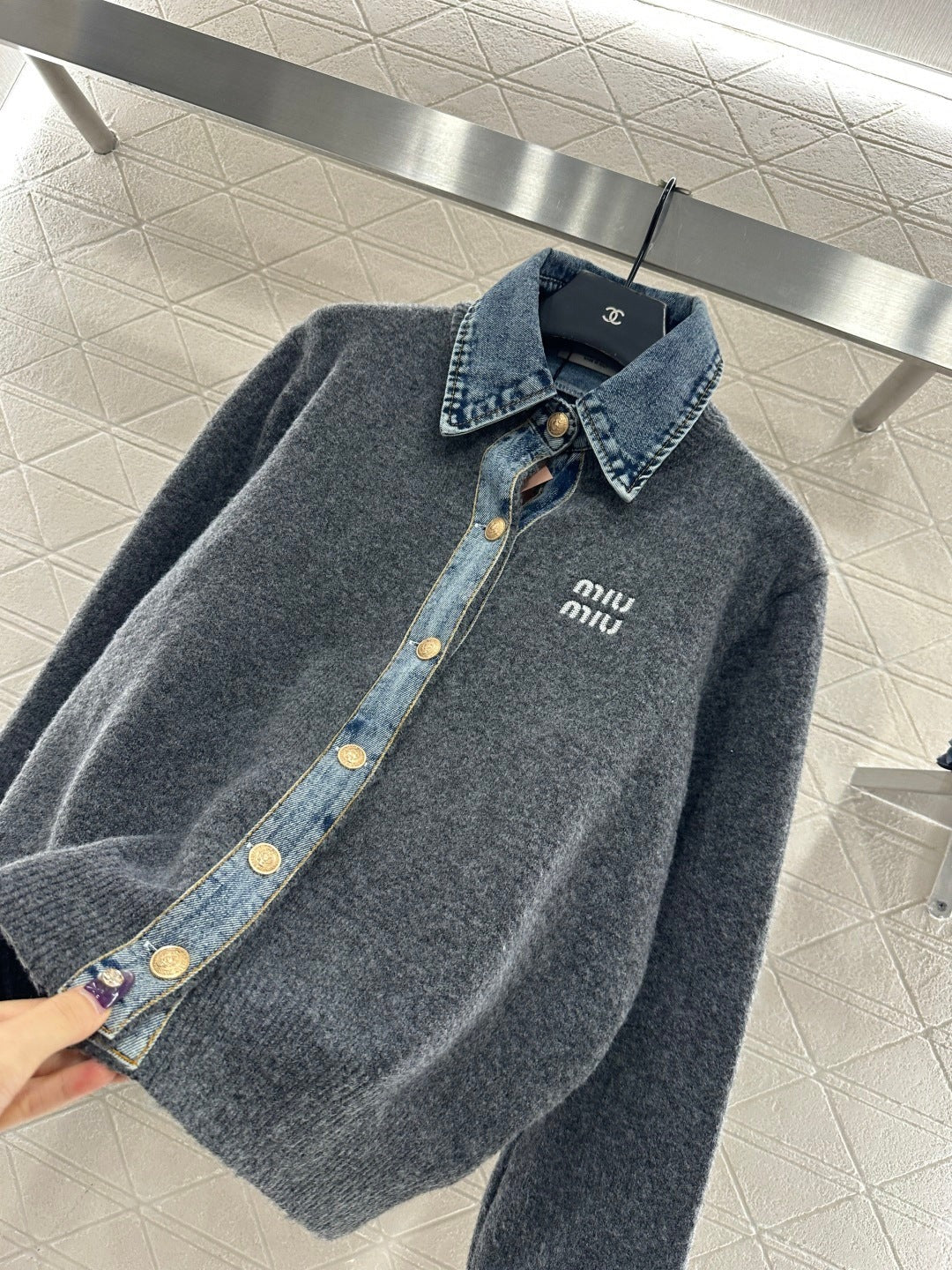 MIUMIU KNIT JACKET WITH DENIM STYLE 735
