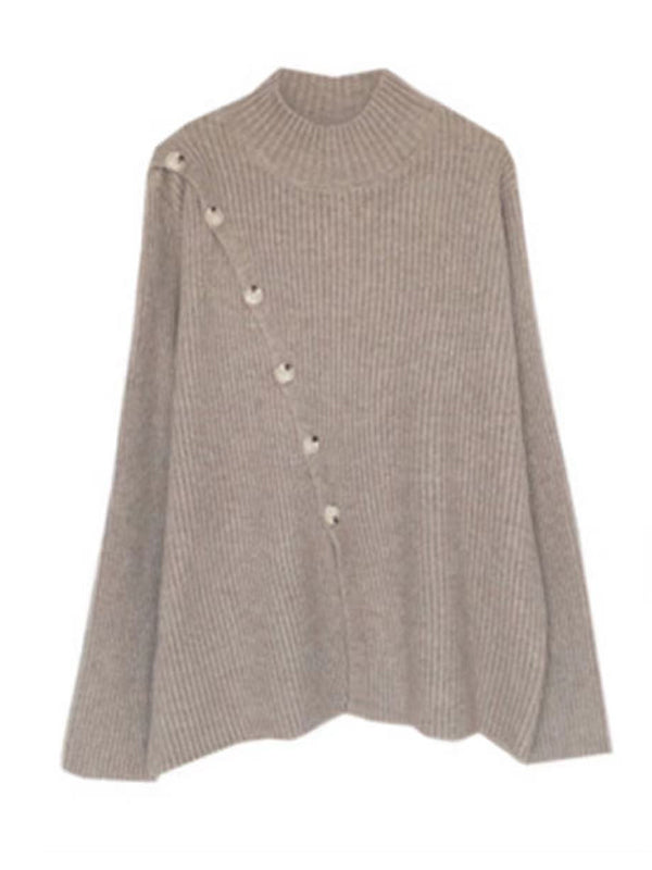 Casual Loose Solid Color Half Turtleneck Sweater Tops & Wide Leg Pants Suits