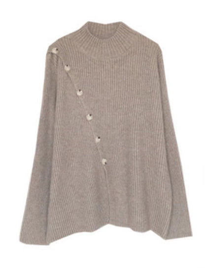 Casual Loose Solid Color Half Turtleneck Sweater Tops & Wide Leg Pants Suits