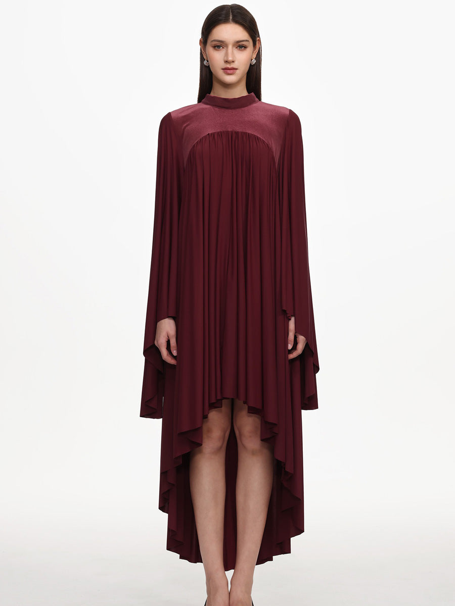 Evangeline Flowy Long Sleeve Pleated Woven Red Maxi Dress