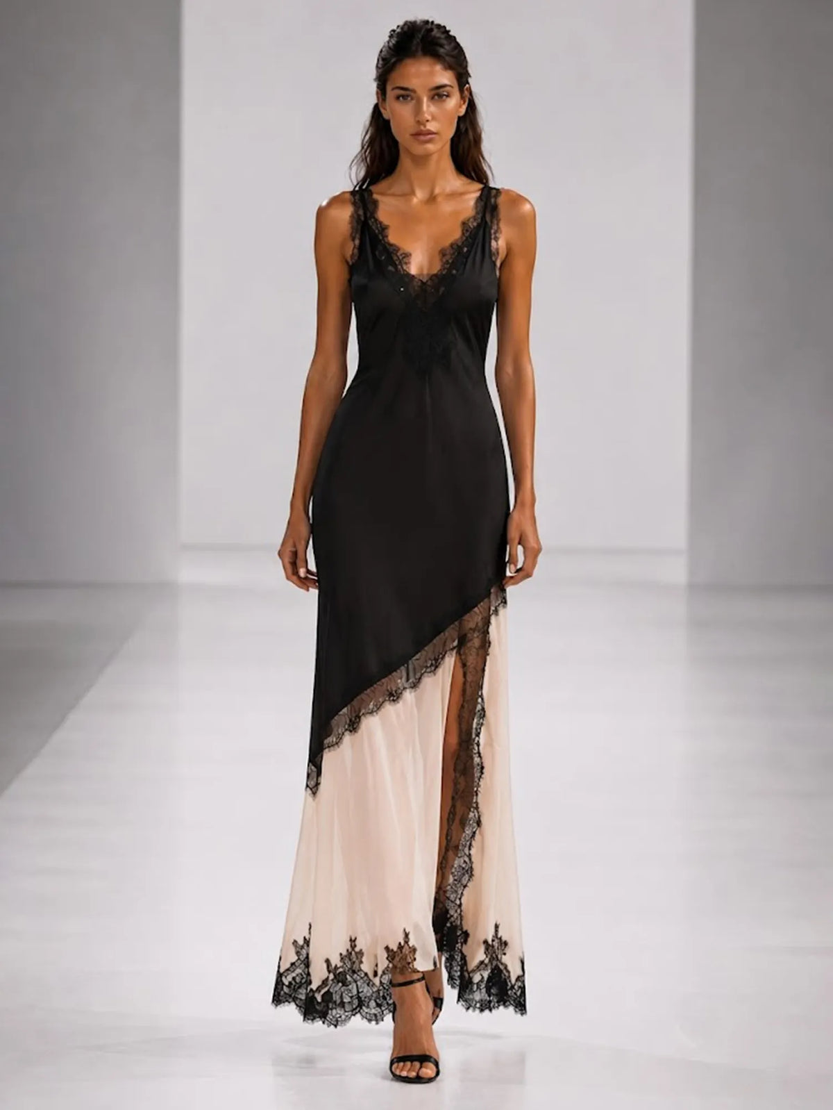 Nova Lace-Panelled Satin Maxi Dress