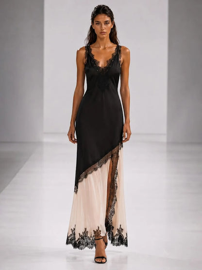 Nova Lace-Panelled Satin Maxi Dress