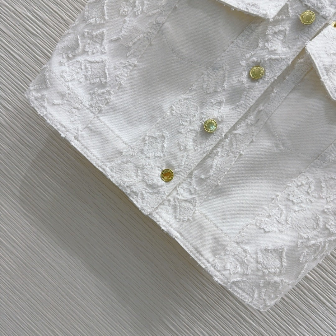 LV 25S Monograw Jacquard Fabric Vest Jacket White Cotton