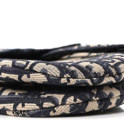 Oblique Embroidered Saddle Bag Blue