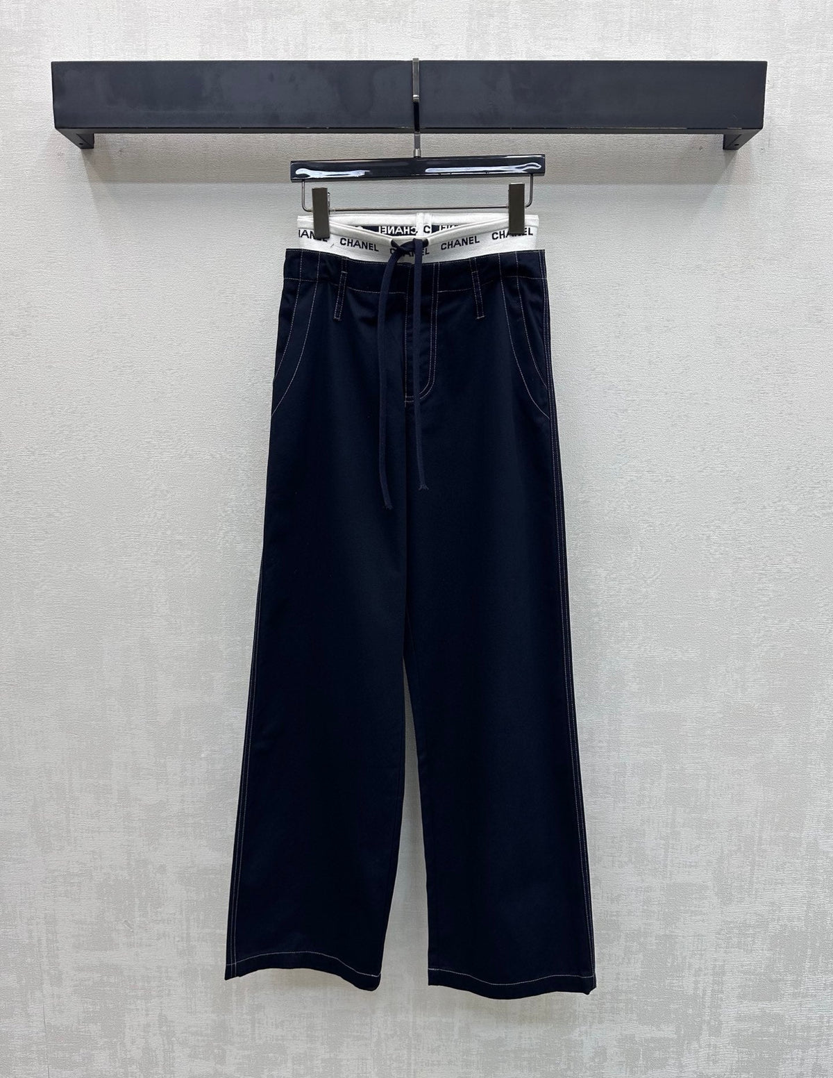 CC Drawstring Webbing Trousers Dark Navy Cotton Tencel 350184