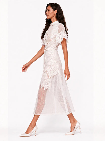 Anastasia Geometric-Pattern Embroidered Midi Dress