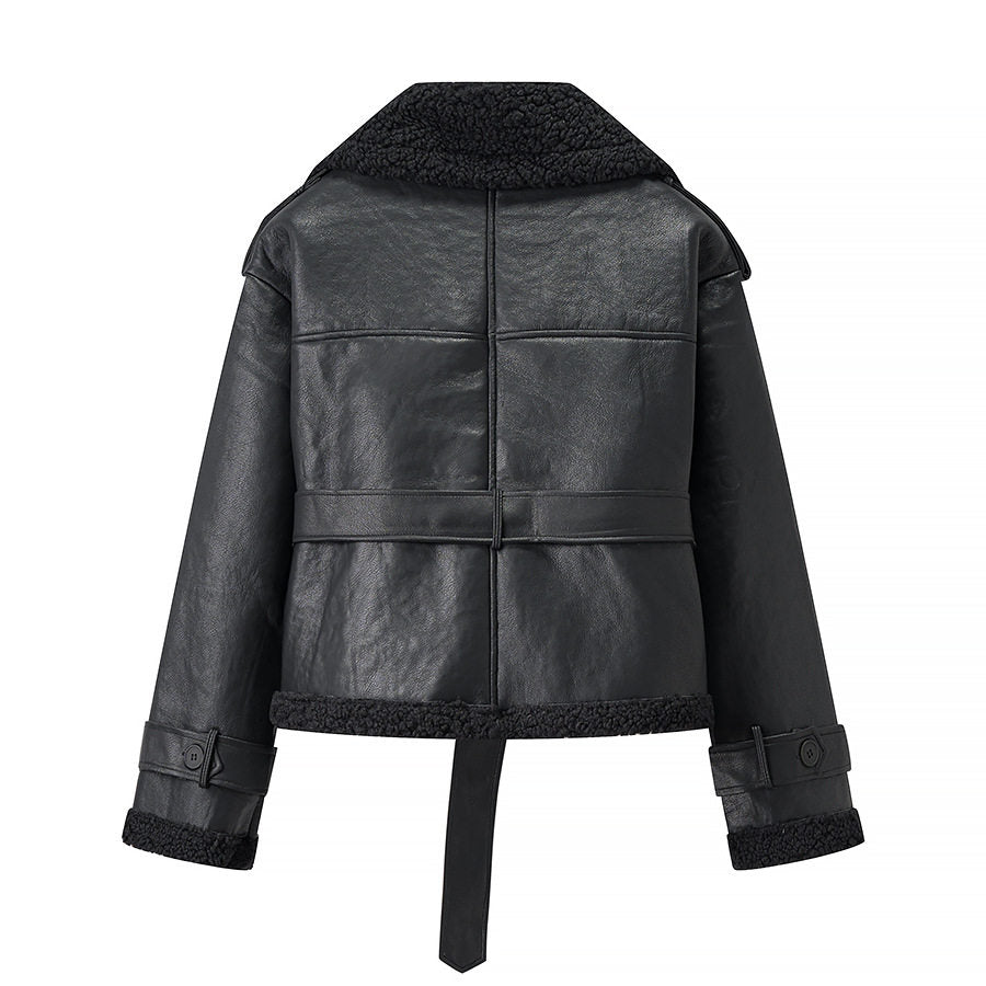 Short Fur Collar Leather Jacket