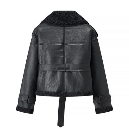 Short Fur Collar Leather Jacket