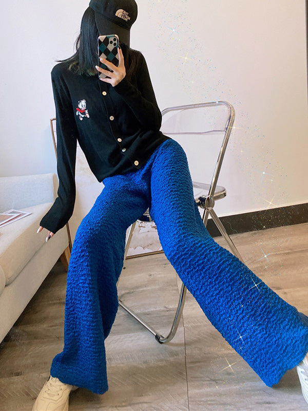 Stylish Wide Leg Loose Elastic Waist Solid Color Pants