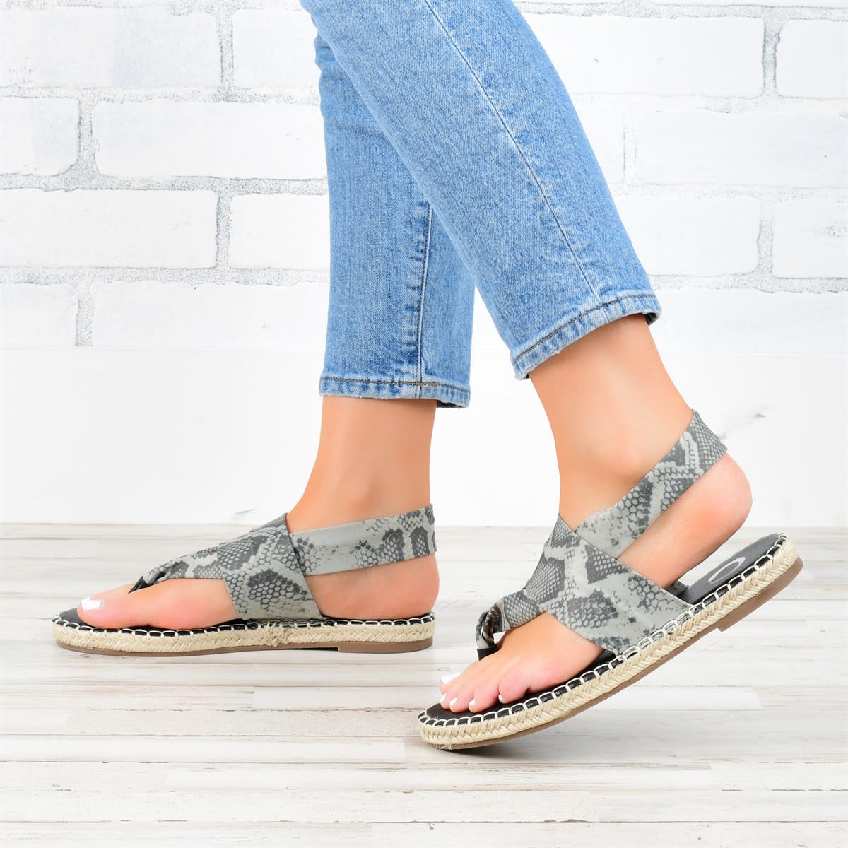 Women'S Hemp Rope Woven Snake Print Herringbone Sandals