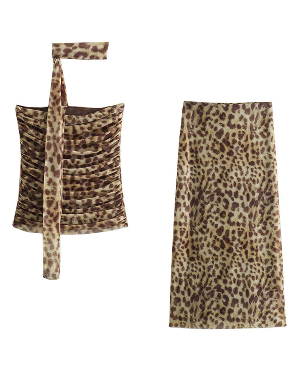 Leopard Print Bandeau Top and Skirt Sets