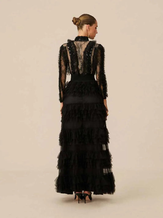 Annabel Lace Ruffled Maxi Dress