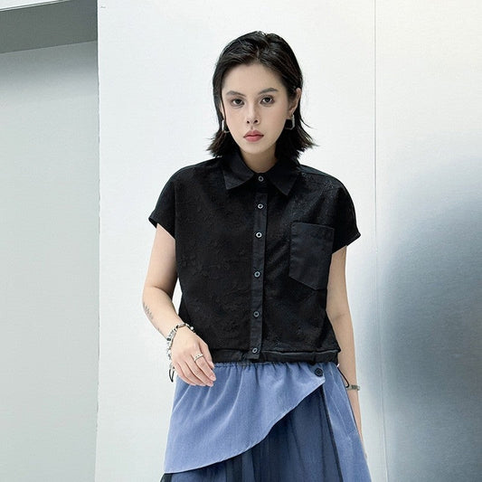 Polo Collar Short Sleeve Shirt Subtle Jacquard Loose Fit