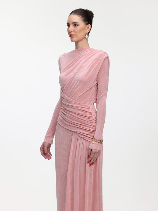 Estrella Elegant Contour Ruched Knit Maxi Dress