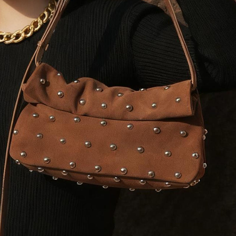 Vintage Studded Suede Handbag Shoulder Bag