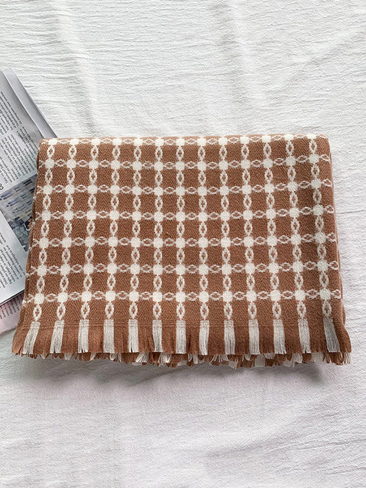 Fringed Geometric Keep Warm Shawl&Scarf