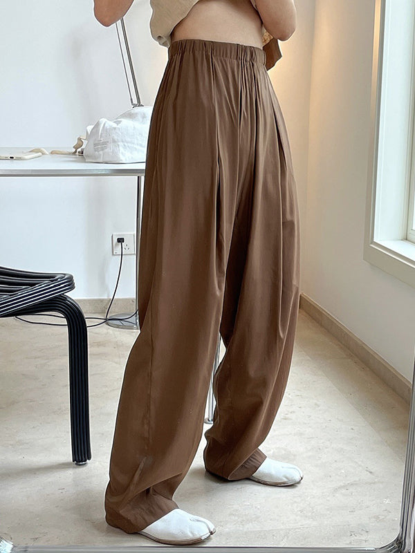 Casual Lightweight Loose High-Waisted Solid Color Wide Leg Pants