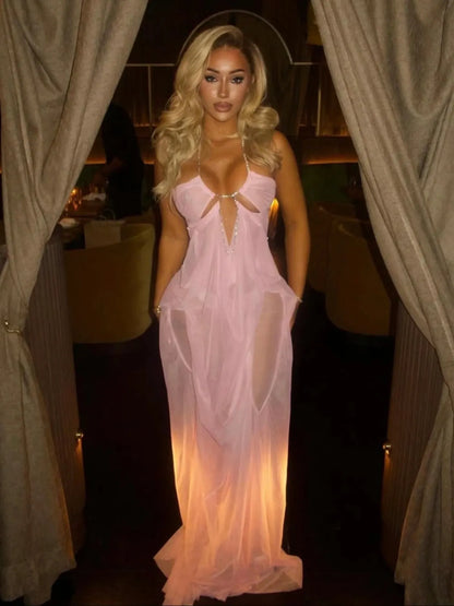 Coralie Sheer Crystal Detail Maxi Dress