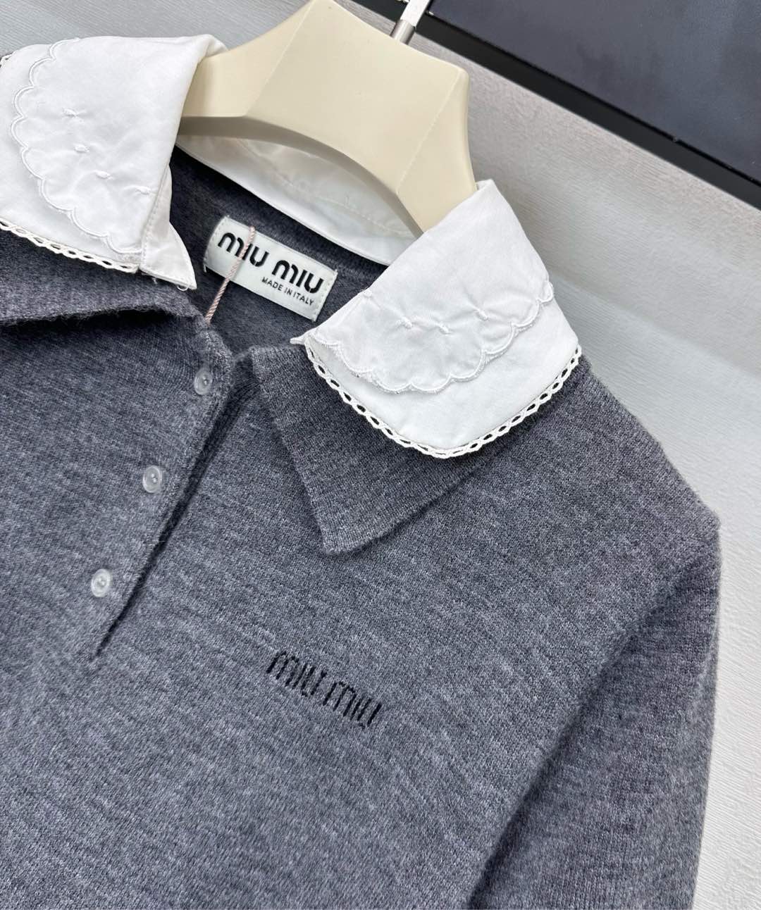 Miu Cashmere Polo Slate Gray Wool 350385
