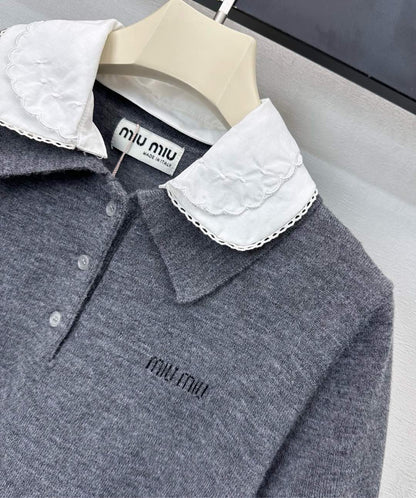 Miu Cashmere Polo Slate Gray Wool 350385