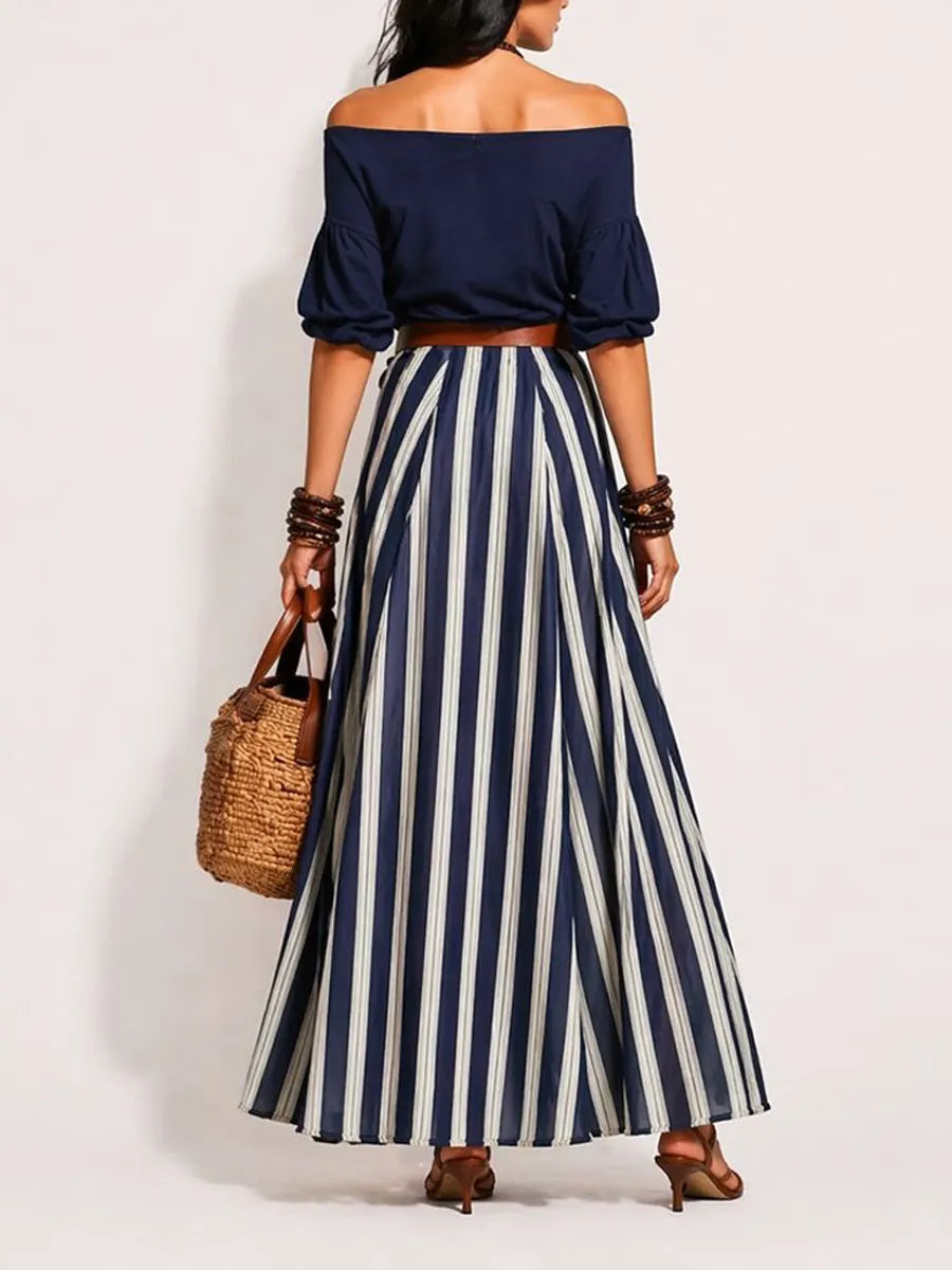Arlette Women's Vacation-Style Off-Shoulder Top and Slit Skirt Set