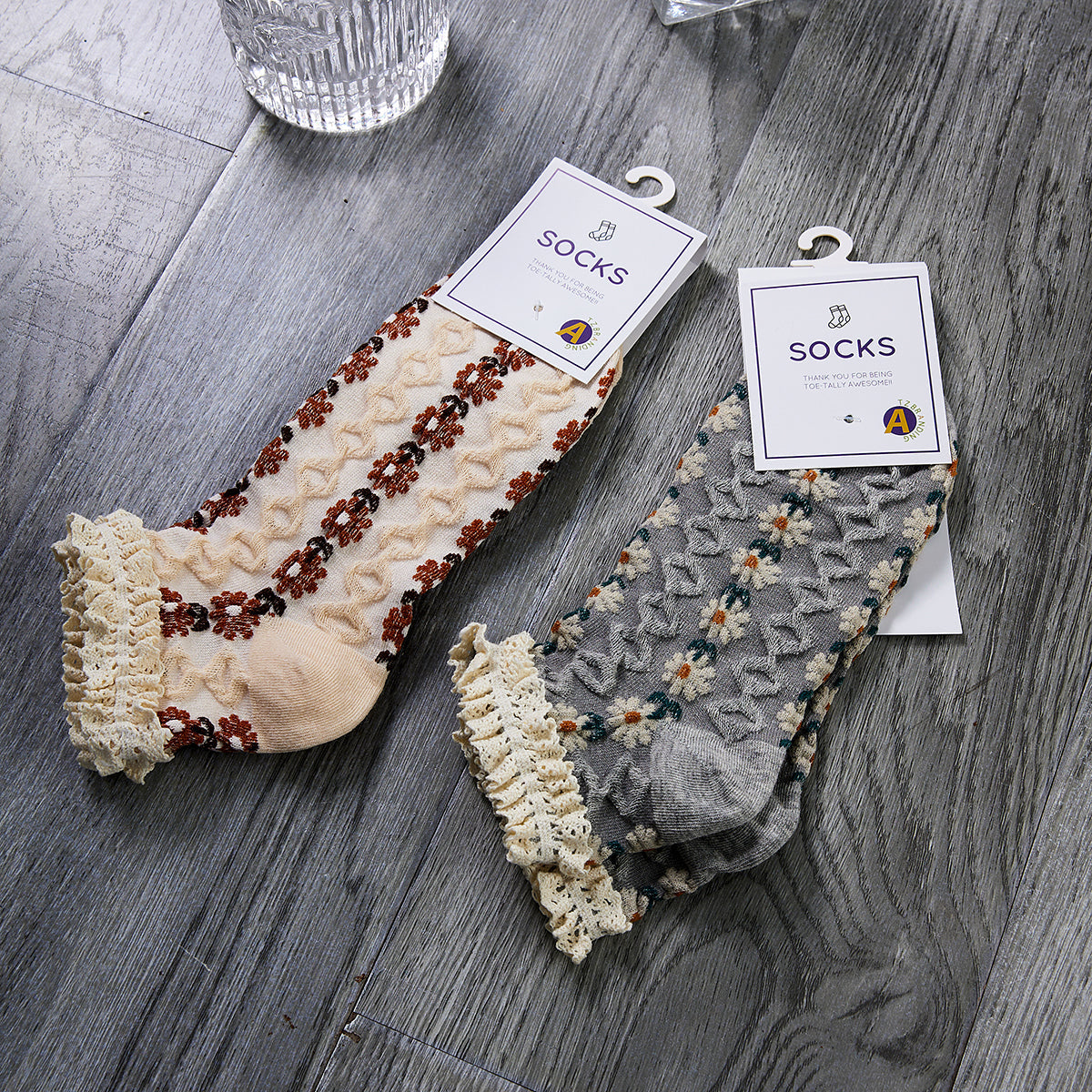 Rufia - Summer Floral Pattern Lace Trim Low-Cut Socks