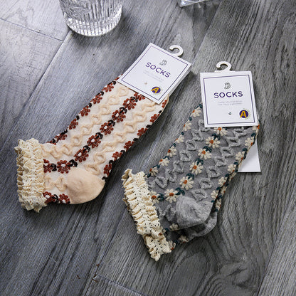 Rufia - Summer Floral Pattern Lace Trim Low-Cut Socks