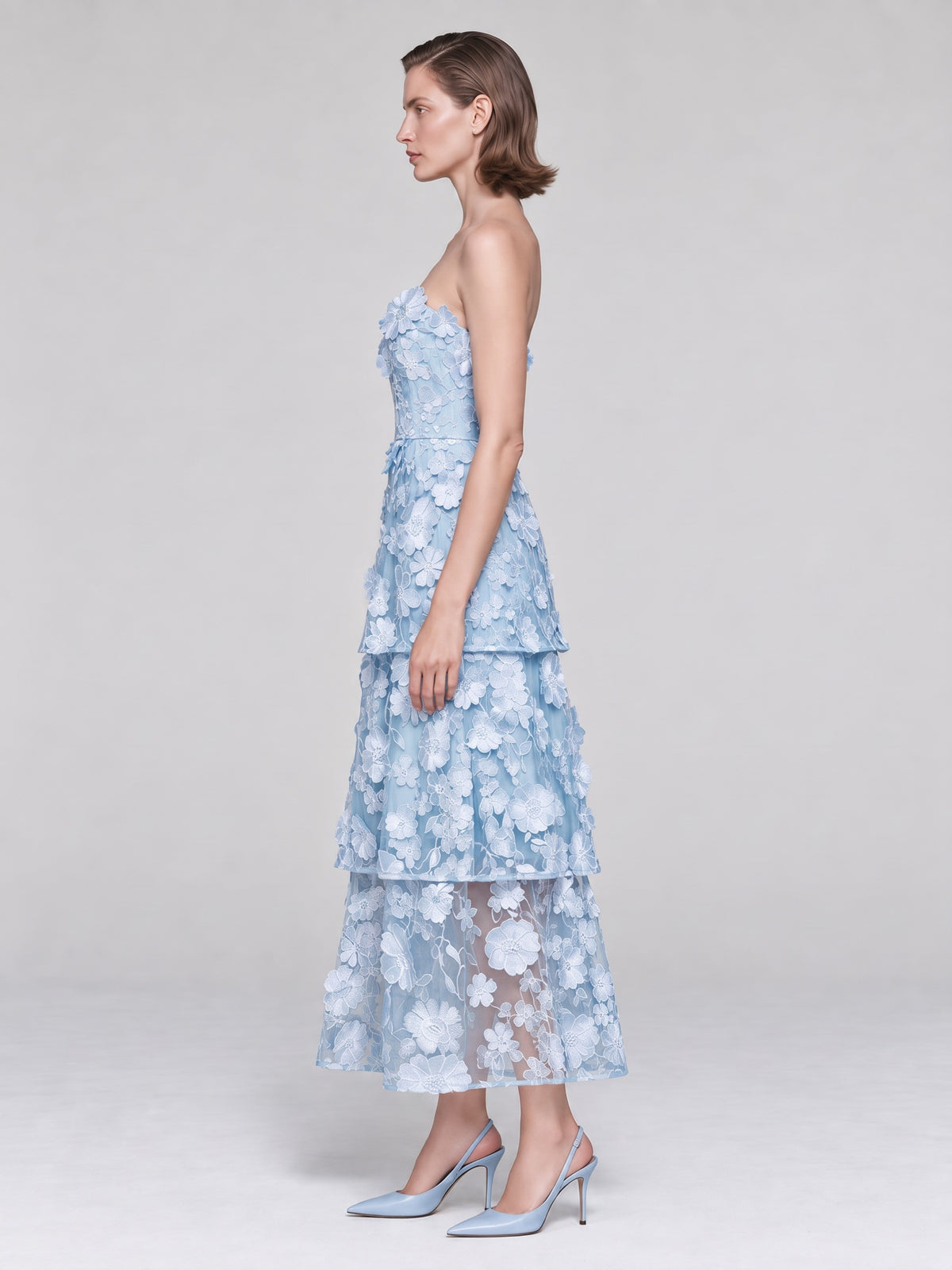 Maeve 3D Floral Tiered Midi Dress