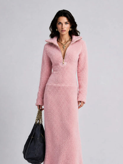 Sarah Fleece Maxi Dress with Polo Collar