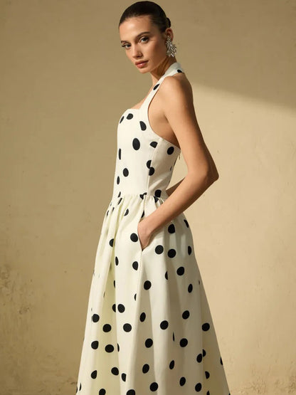 Bianca White Polka Dot Halter Maxi Dress