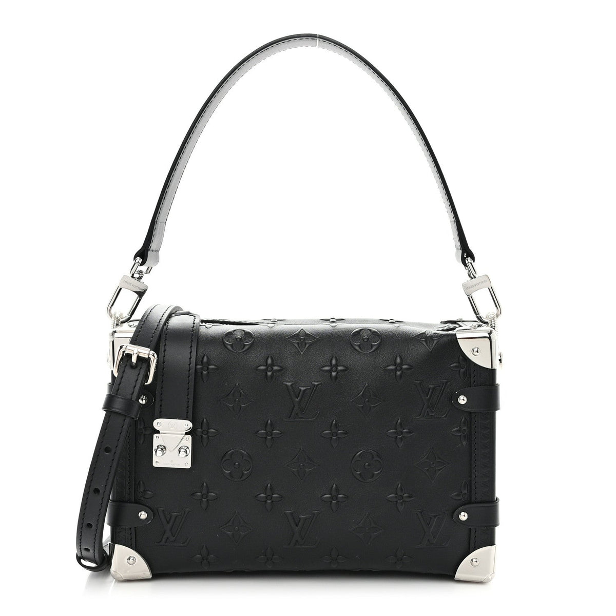 Calfskin Debossed Monogram Side Trunk Black