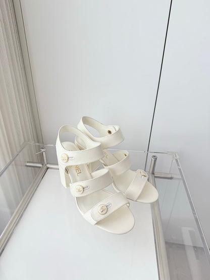 Chanel 26 Turnlock 80 White Sandal Heels in Lambskin 597406