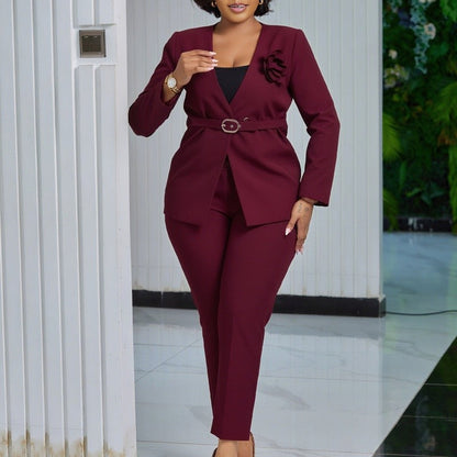 Solid Color Suit Pants Two Piece Set
