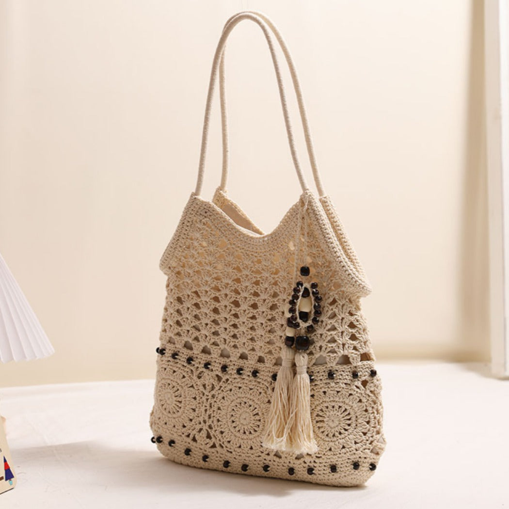 Cosbai - Boho Crochet Shoulder Bag With Zipper