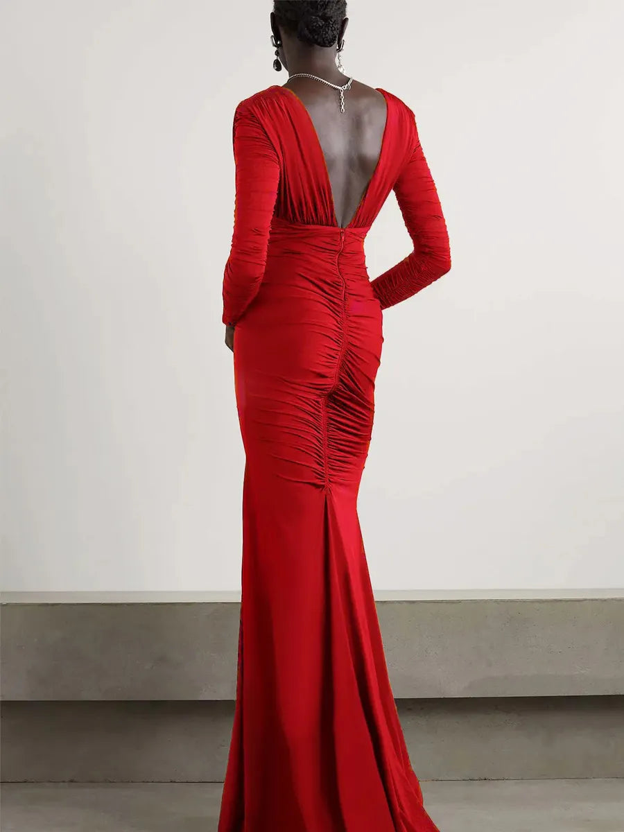Azaria Deep V Long Sleeve Maxi Dress