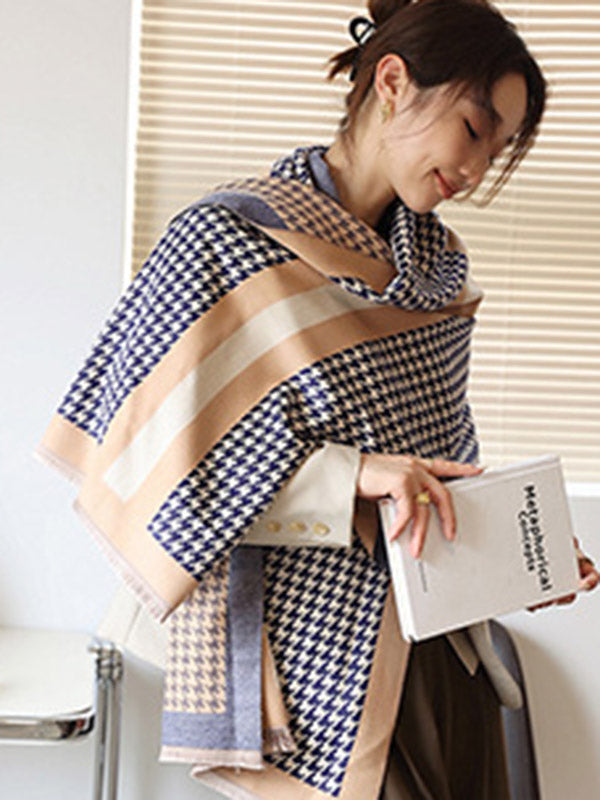 Urban Vintage Imitated Cashmere Houndstooth Shawl Scarf