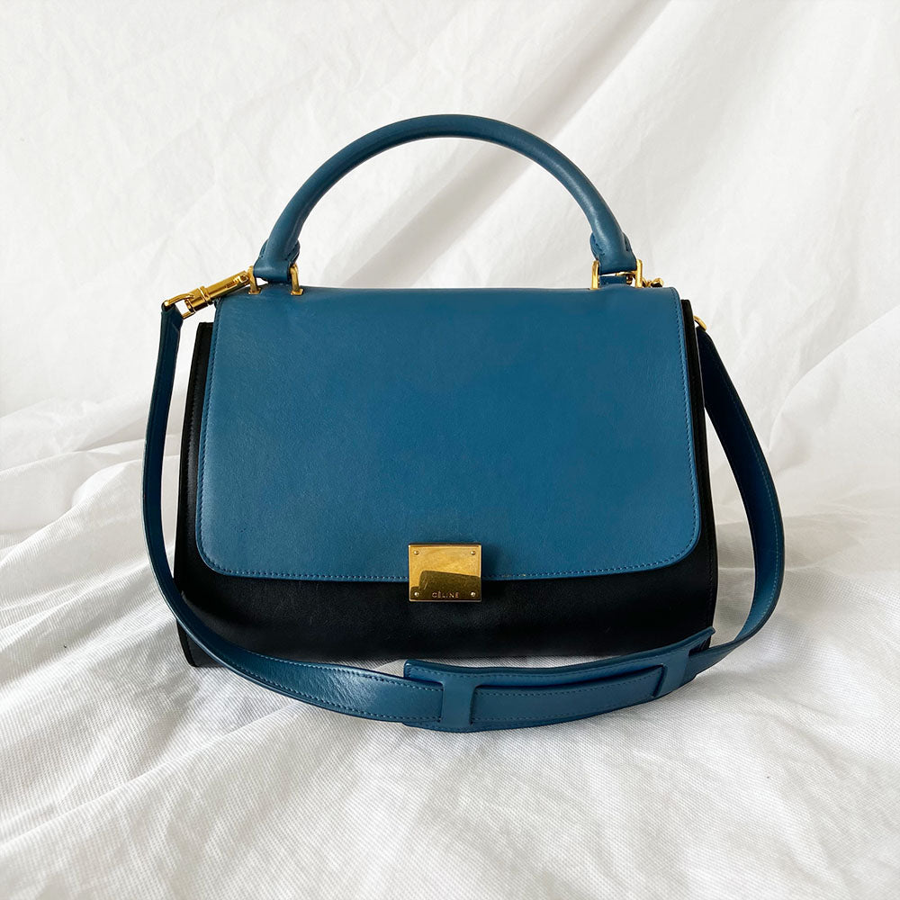 Céline Blue Suede and Leather Mini Trapeze Bag
