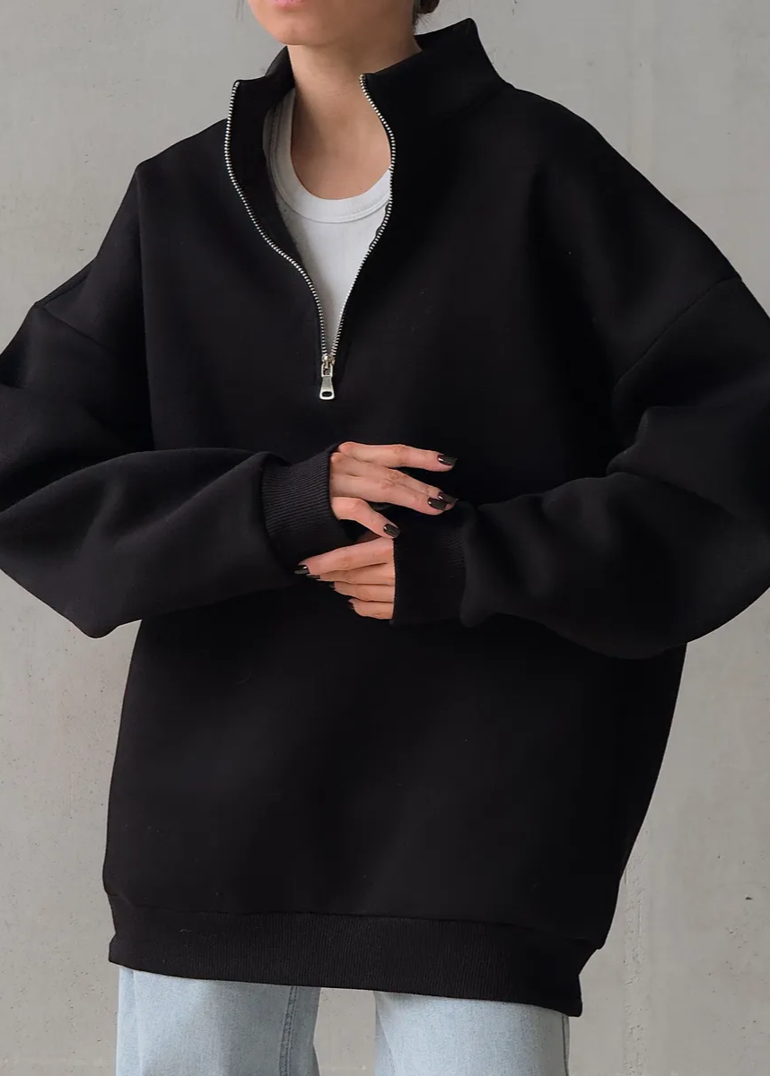 Oversized Cotton Blend Sweatshirt With High Collar