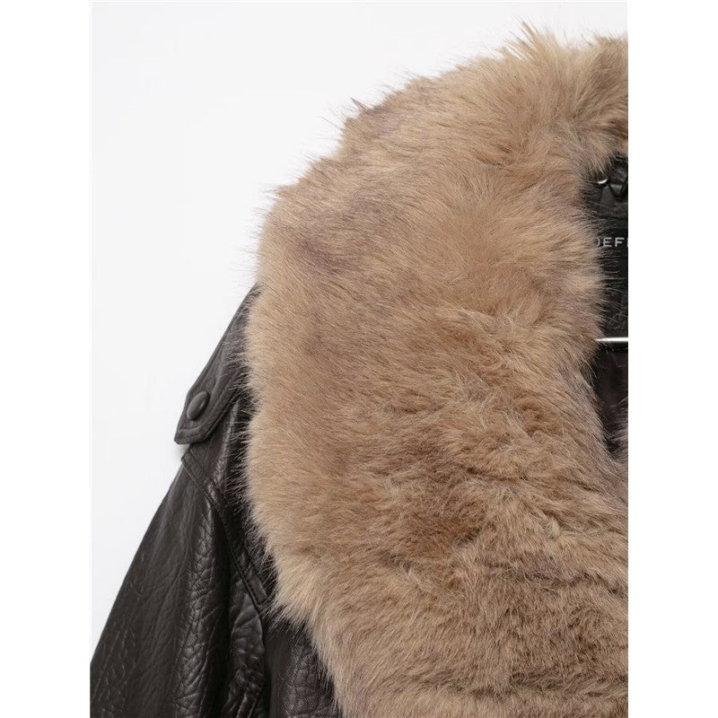 Detachable Collar Faux Leather Jacket