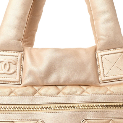 Metallic Lambskin Quilted Large Coco Cocoon Tote Light Gold