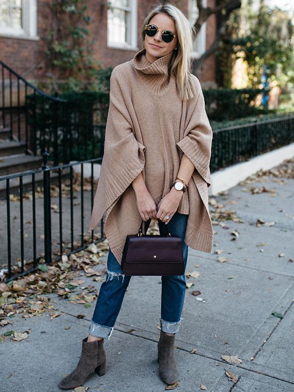 High-Neck Solid Color Knitting Sweater Cover-Ups Tops