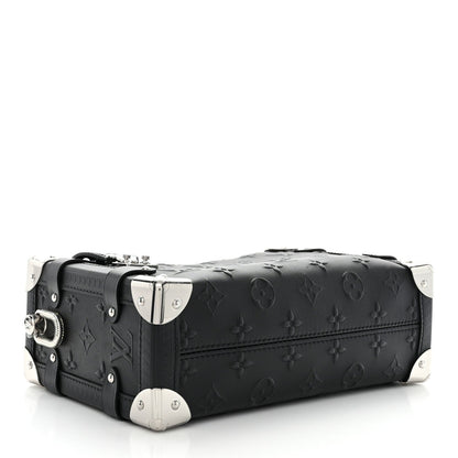 Calfskin Debossed Monogram Side Trunk Black