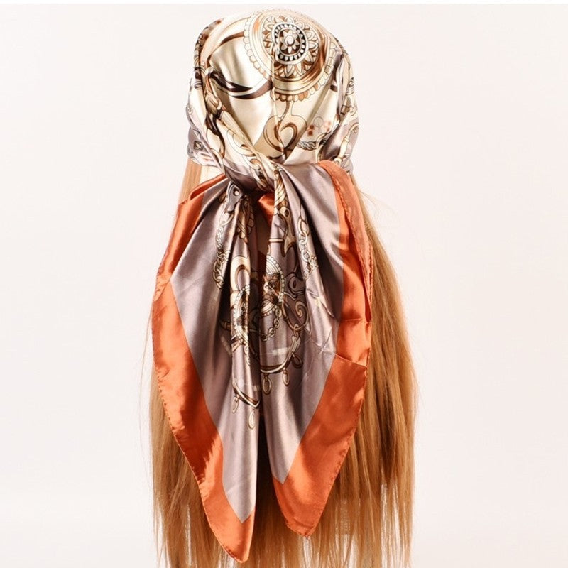 Satin Vintage Printed Square Head Scarf