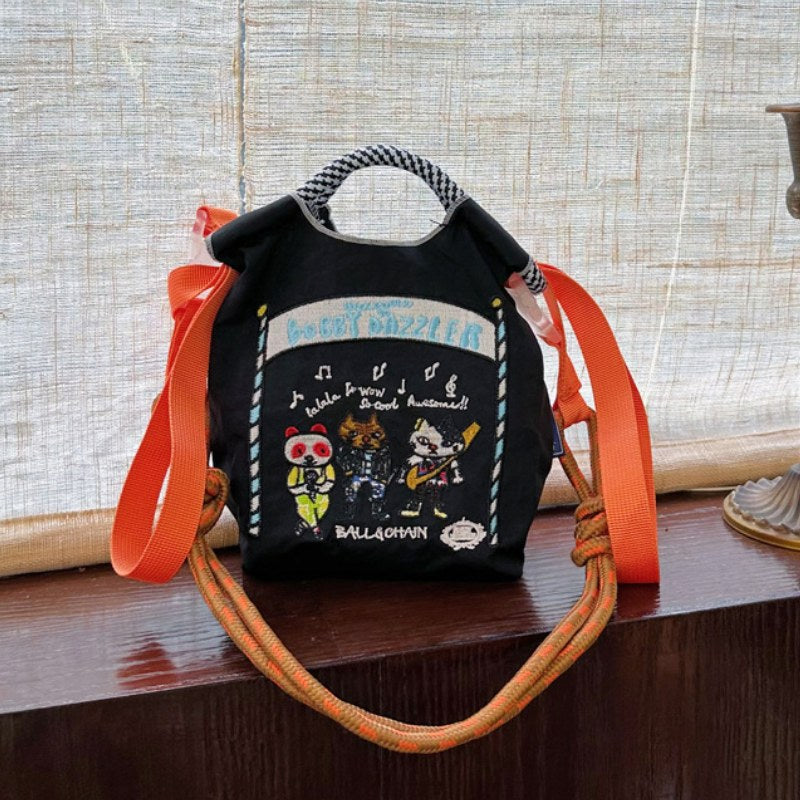Mini Embrodered Nylon Shopping Shoulder Bag