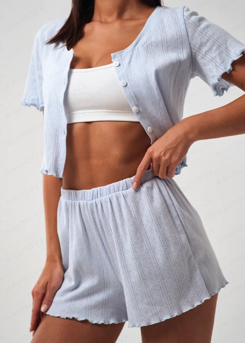 Short Sleeve Lounge Set Cotton Polyester Blend