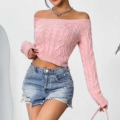 Sexy One Collar Crop Exposed Short Knitted Top